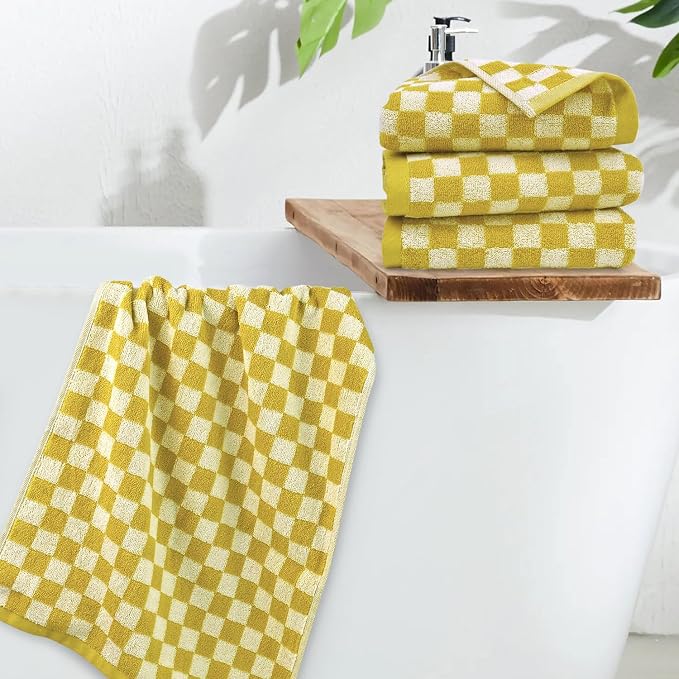 Jacquotha 4 Pcs Hand Towels for Bathroom Checkered, Cotton Soft Absorbent Cute - Image 6