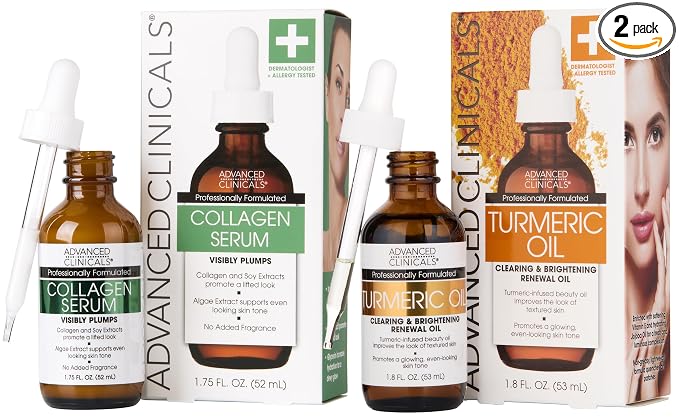 Advanced Clinicals Collagen Facial Serum + Turmeric Oil Face Serum Skin Care Set by AdvancedClinicals