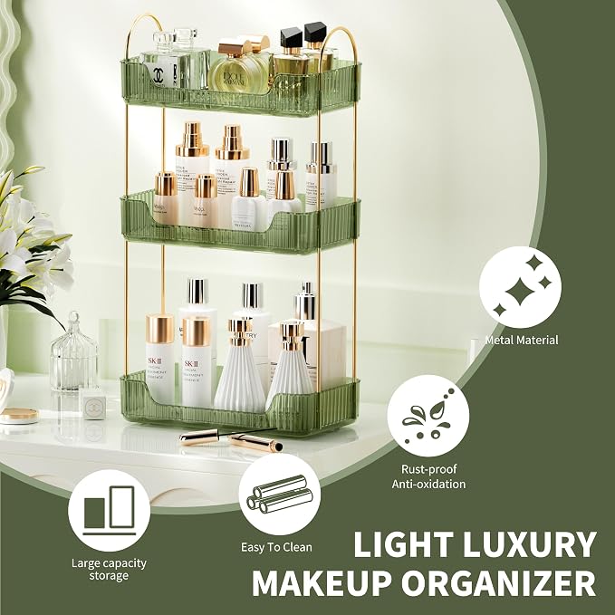 Akinbas 3 Tier Bathroom Organizer Countertop Makeup Perfume Tray Skincare - Image 3