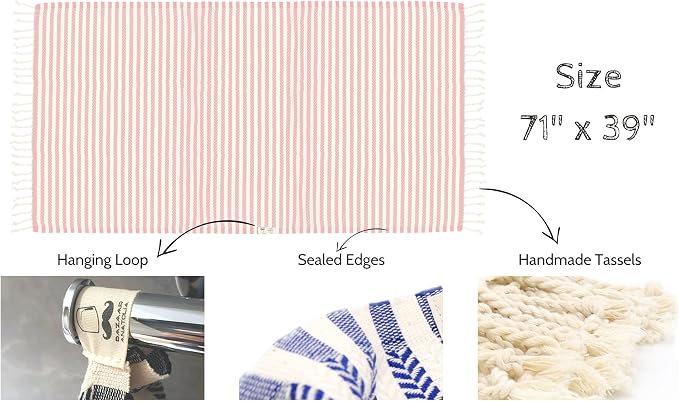Bazaar Anatolia Turkish Beach Towel – 100% Cotton, Quick Dry, Sand Free Pastel - Image 3