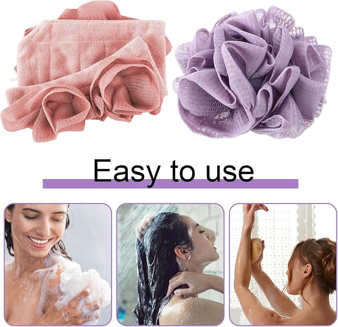 3 Pcs Washcloth Loofah Combo, 2 in 1 Bath Loofah Sponge - Image 5