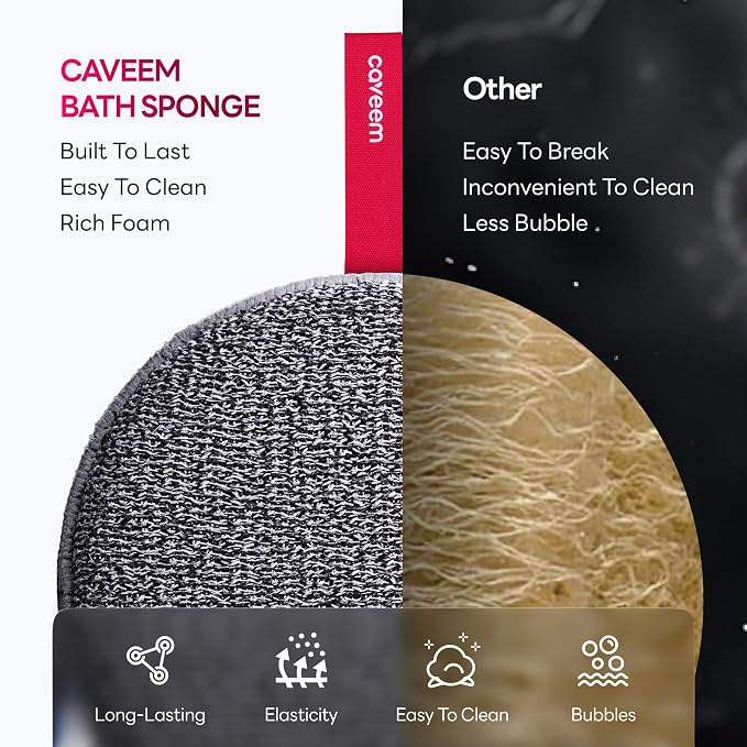 Caveem Exfoliating Body Scrubber, Extra Rough Shower Exfoliator Sponge - Image 5