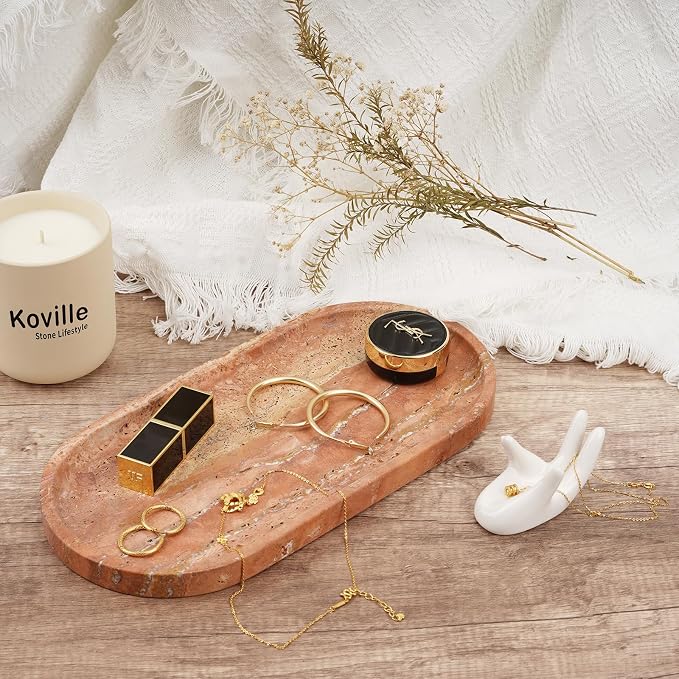 Koville Turkish Natural Travertine Tray, Countertop Organizer, Catchall - Image 5