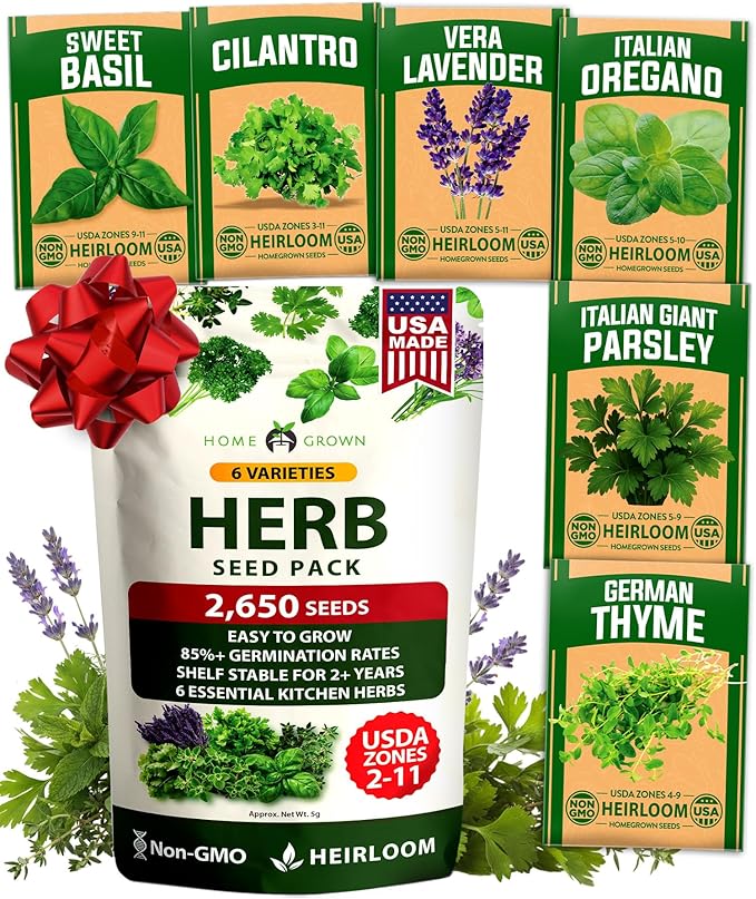 HOME GROWN 6 Herb Seeds for Planting 2, 650+ Non-GMO Heirloom Seeds | Extra by HOMEGROWN