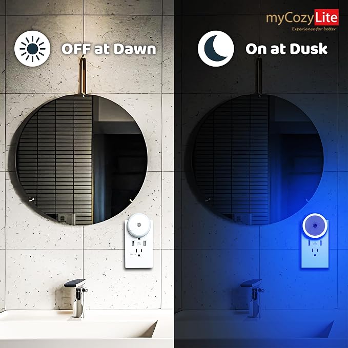 Blue LED Night Light, Plug in, Dusk to Dawn Smart Sensor, Small Round Nightlight - Image 3