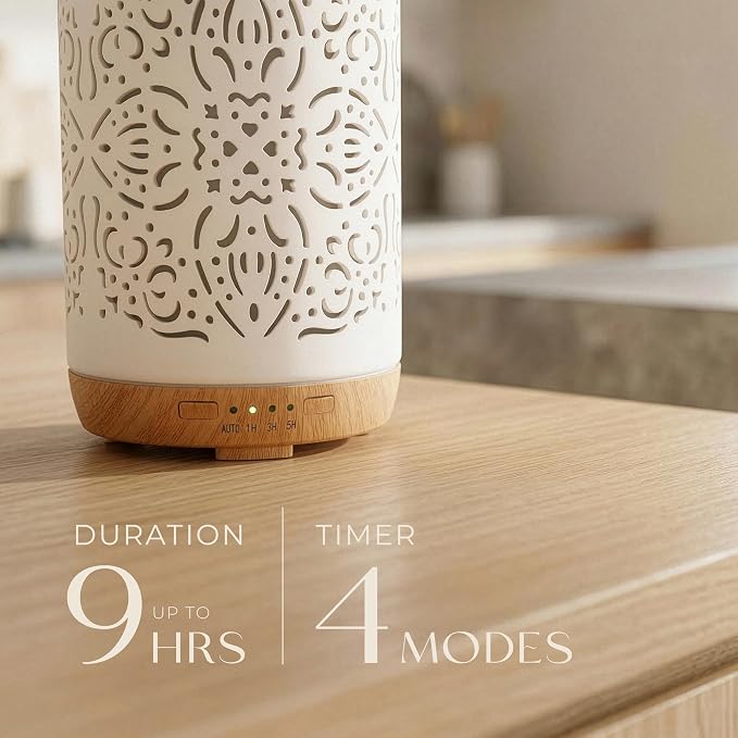 Earnest Living Essential Oil Diffuser White Ceramic Diffuser 250 ml Timers - Image 7