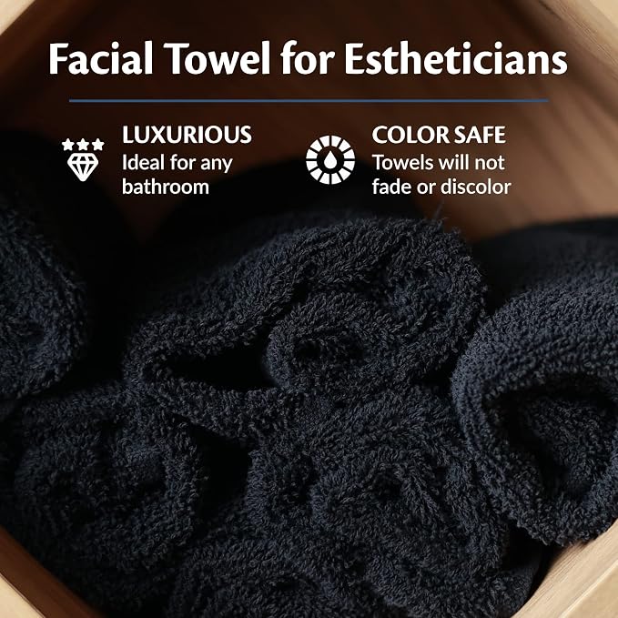 Black Bleach Proof Towels Set, 24 Pack 100% Cotton 16" X 27" Color Safe - Image 3