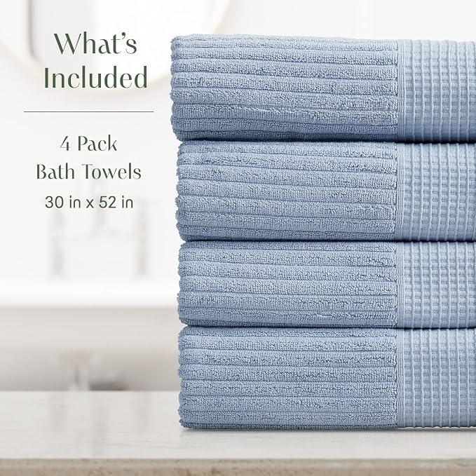 Springtree Home 100% Cotton Bath Towel Set of 4 | Super Soft & Absorbent - Image 2