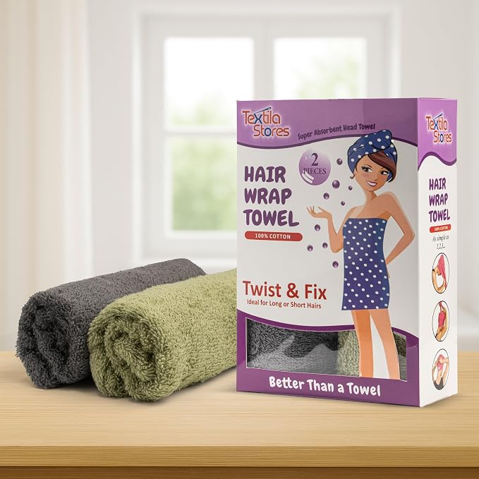 Textila 100% Cotton Hair Wrap Towels - Image 2