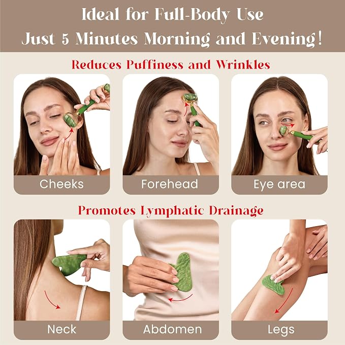 Rena Chris Gua Sha and Face Roller Set: Anti-Breakage Jade Roller - Image 4