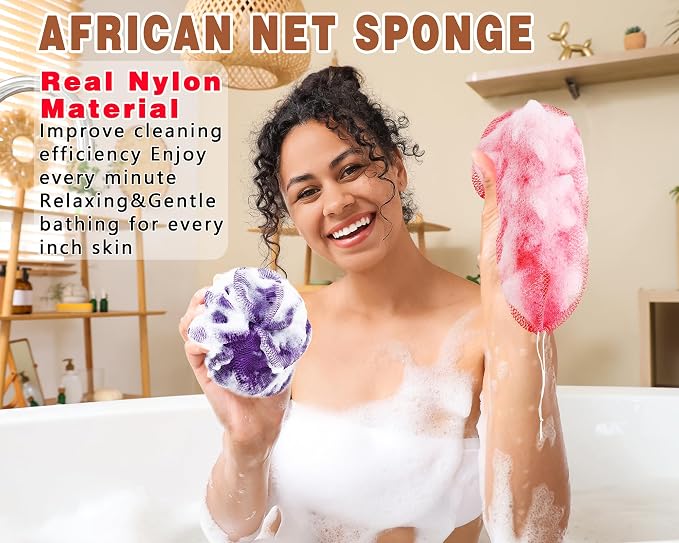 2 Pack African Net Sponge Exfoliating Body Scrubber Bath Sponge - Image 3