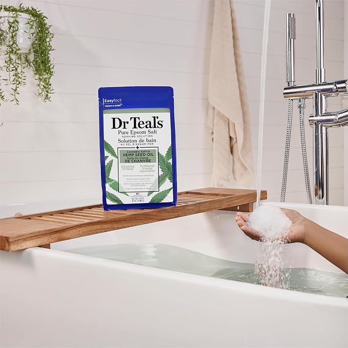 Dr Teal's Pure Epsom Magnesium Salt Soak, Cannabis Sativa Hemp Seed Oil - Image 6