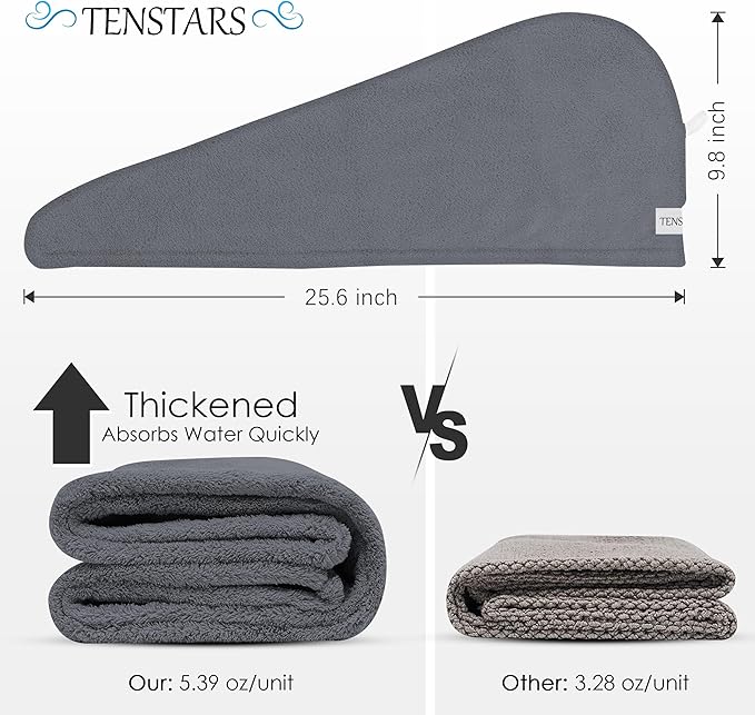 TENSTARS 5 Pack Thicken Microfiber Hair Towel Wrap - Image 7
