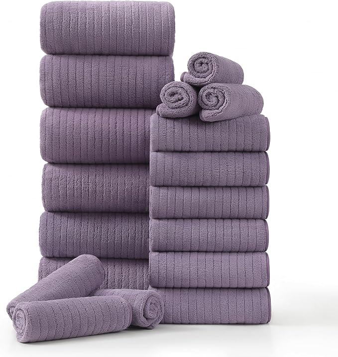 18 Piece Family Bath Towel Set Include 6 Bath Towels, 6 Hand Towels and 6 by Hailea