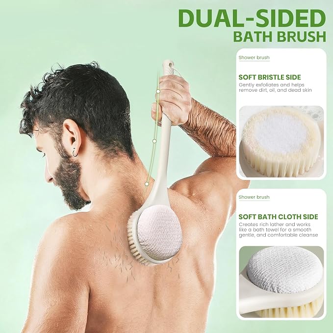 Back Scrubber for Shower with Long Handle, Dual-Sided Bath Brush with Soft - Image 3