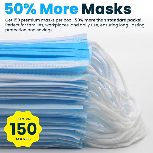 PURE GEM Single Use Disposable Blue Face Mask, Soft on Skin, 3-ply Masks Facial - Image 5