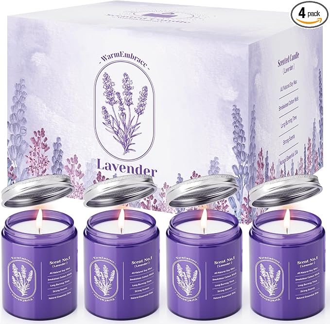 WarmEmbrace Lavender Candles for Home Scented, 30.4 oz Aromatherapy Purple Jar by WarmEmbrace