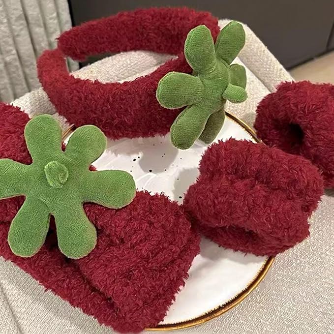 Ivyu Spa Skincare Headbands& Wristband Set，Cute Strawberry Makeup Headband - Image 4