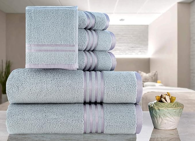 CASA COPENHAGEN Zero Twist 6Pcs 100% Egyptian Cotton Large Designer Towels Gift - Image 2