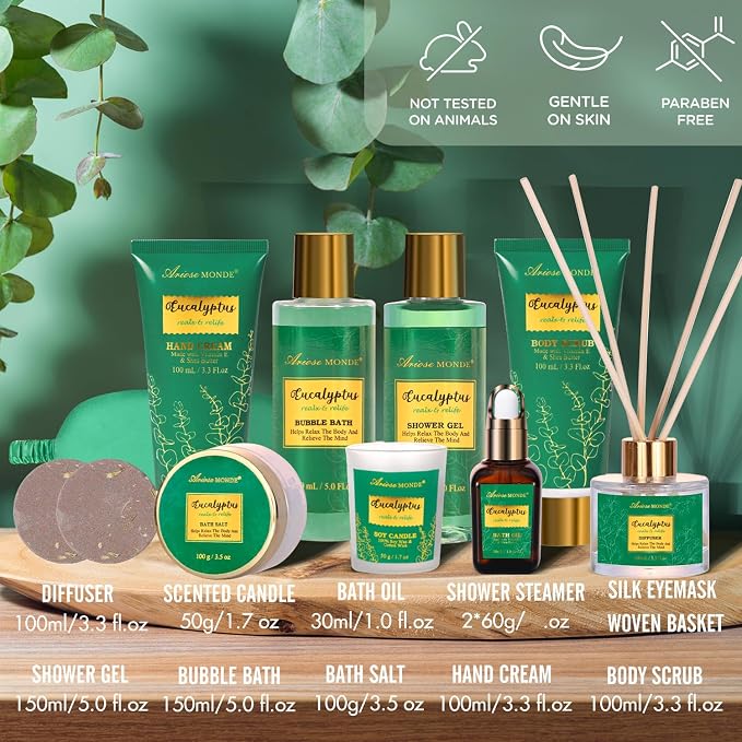 Gift Baskets for her, Spa Gifts for Women-13pcs Eucalyptus At Home Spa Kit - Image 3