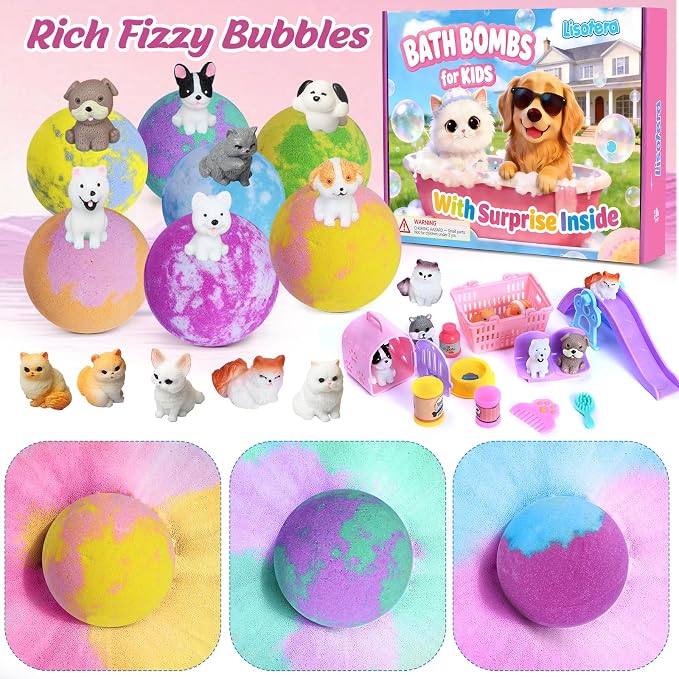 Kids Bath Bombs with Surprise Inside, Dog & Cat Toys Pretend Playset, Bubble - Image 6