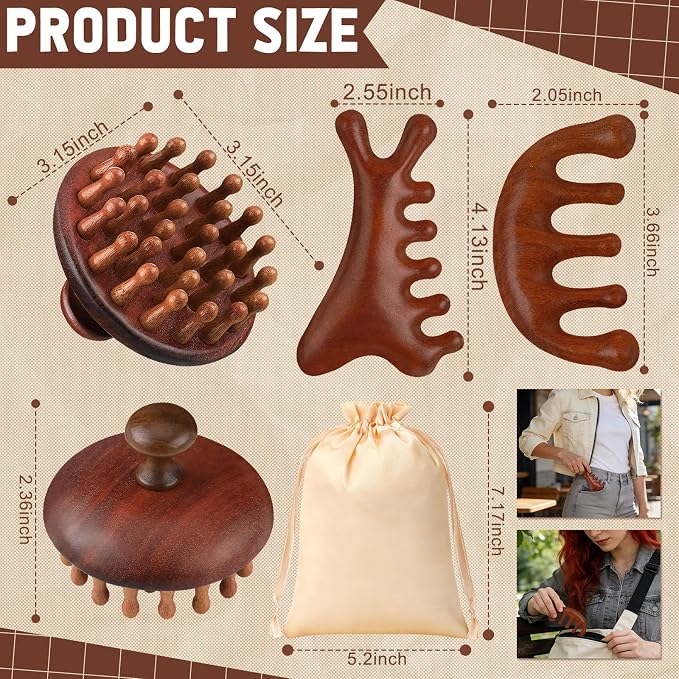 ProSuites 3 Pcs Wooden Head Scalp Massager Comb, Head Massage Tool - Image 2