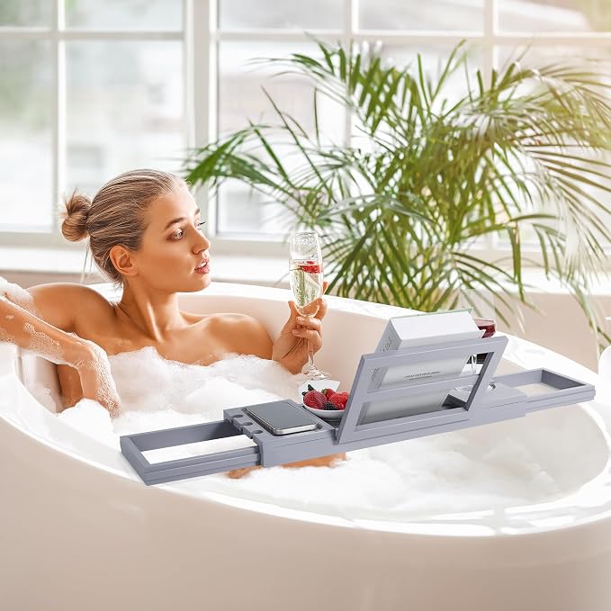 Utoplike Bathtub Tray Caddy Bamboo, Bathroom Organizer - Image 2