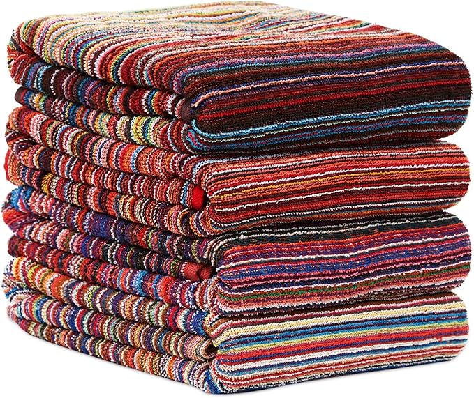 BolBom*S Bath Towel Set 4 Pack, 30 x 60 Inches Large 100% Cotton Stripe Bath - Image 5