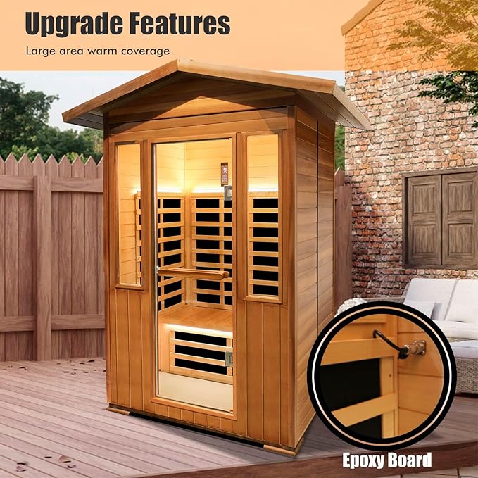 2 Person Outdoor Sauna Infrared Saunas Dry Sauna Room 120V Red Cedar and - Image 4