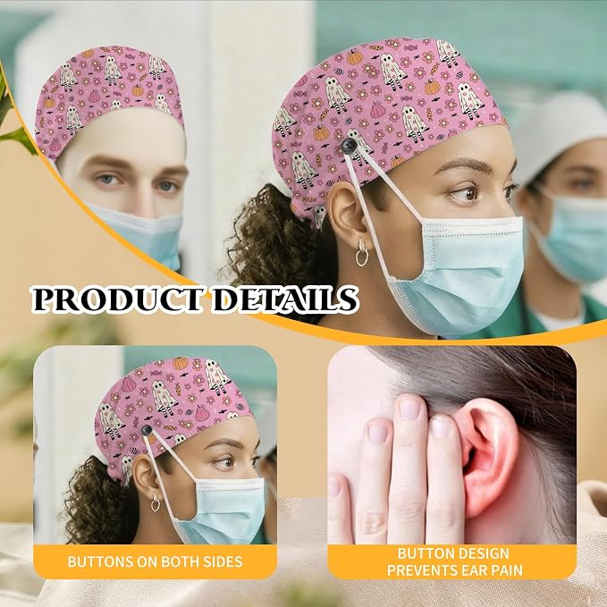 Adjustable Scrub Cap with Buttons & Sweatband, Working Hat with Elastic Tie Back - Image 6