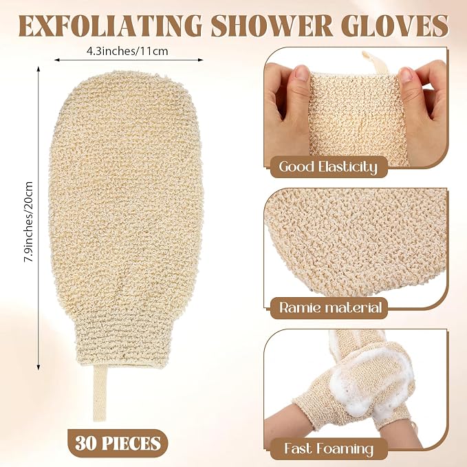 30 Pcs Exfoliating Shower Gloves Stretchable Ramie Bath Mitts - Image 2