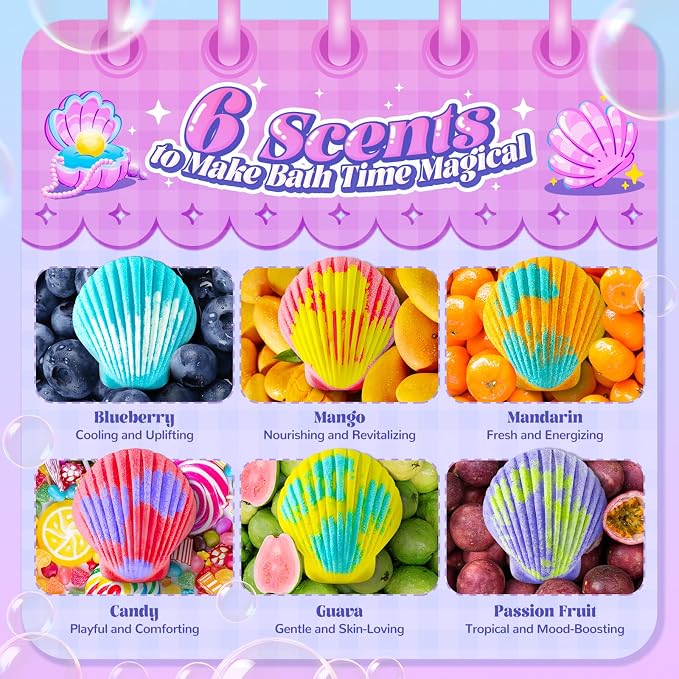 Shell Bath Bombs for Girls – 12 Pack Child-Safe Aromatherapy Bath Bombs - Image 4