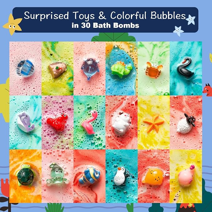 30 Kids Bath Bombs with Surprise Inside – Gift Set with 30 Unique Land & Sea - Image 4