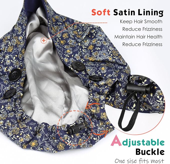2 Pack Satin Lined Bouffant Scrub Caps - Image 3