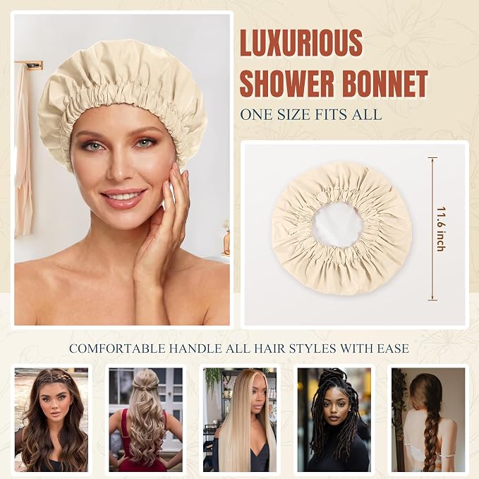 Reusable Shower Cap for Women, Large Waterproof Shower Bonnet - Image 4