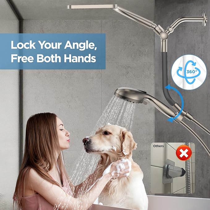 Dual Handheld Shower Head Combo, 2-in-1 Rain Shower Heads System Wide Rainfall - Image 4
