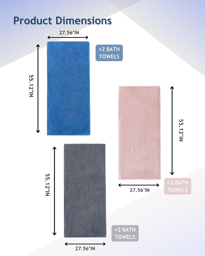 sakano 6-Piece Colorful Microfiber Bath Towel Set - Image 2