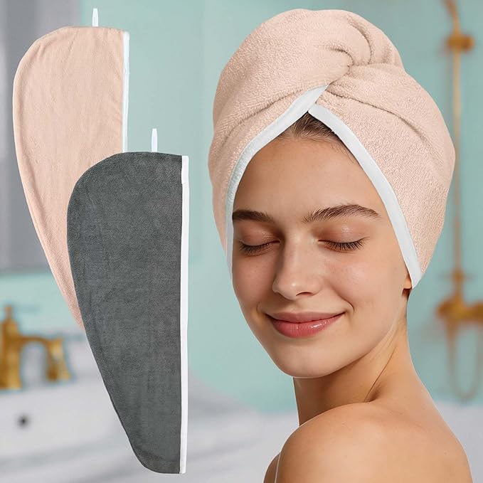VOOVA & MOVAS Gray & Pink Microfiber Hair Towel Wrap by VOOVAMOVAS