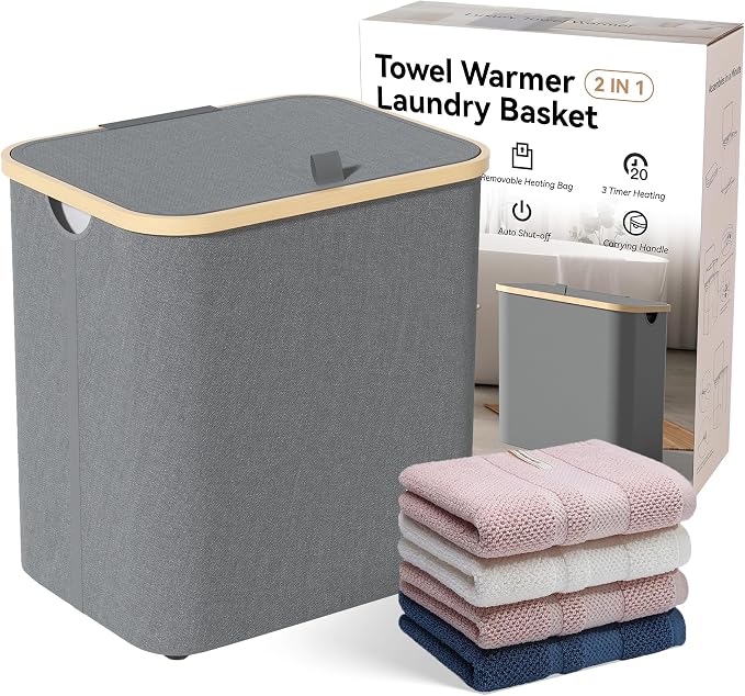 2-in-1 35L Towel Warmer & 46L Laundry Basket, Foldable Towel Warmers - Image 8