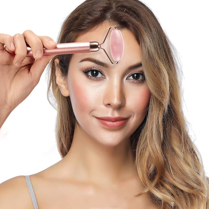 3-IN-1 Electric Jade Roller 3D Roller Facial Roller & Face Massager, Rose Quartz - Image 5