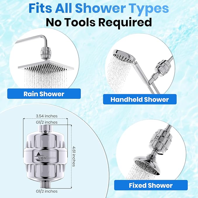 Aqua Earth Shower Filter for Hard Water Remove Chlorine Fluoride Heavy Metals - Image 5