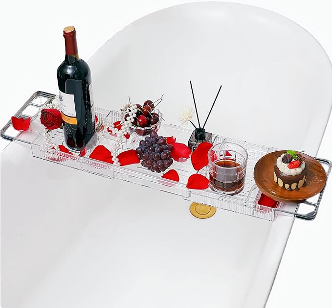 IEEK Expandable Bath Tray with Wine and Book Holder - Image 2