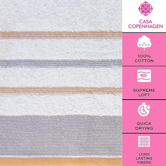 CASA COPENHAGEN White Bay 4Pcs 100% Egyptian Cotton Designer Hand Towels Gift - Image 4