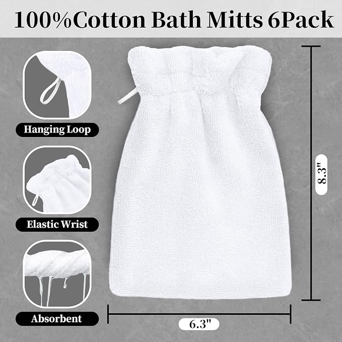 VOOVA & MOVAS White Exfoliating Washcloth 6PC, 8.3"x6.3" - Image 2
