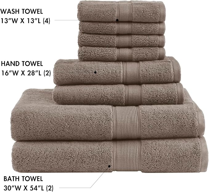 Madison Park 800GSM Bathroom Towel Set of 8 100% Cotton Bath Towel Set - Image 4