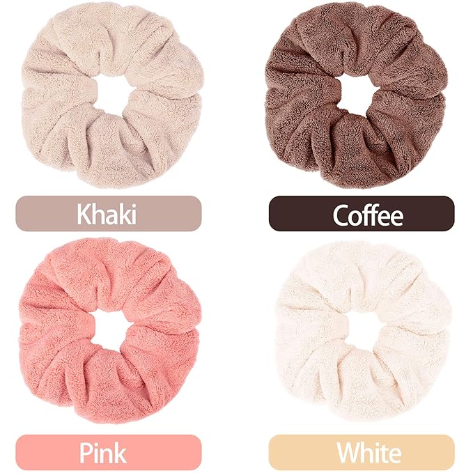 4 Pieces Large Towel Microfiber Drying Soft Scrunchies Thick Scrunchies Fuzzy - Image 3