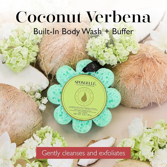 Spongellé Coconut Verbena Wild Flower Bath Sponge | Built-in Body Wash & Body - Image 2
