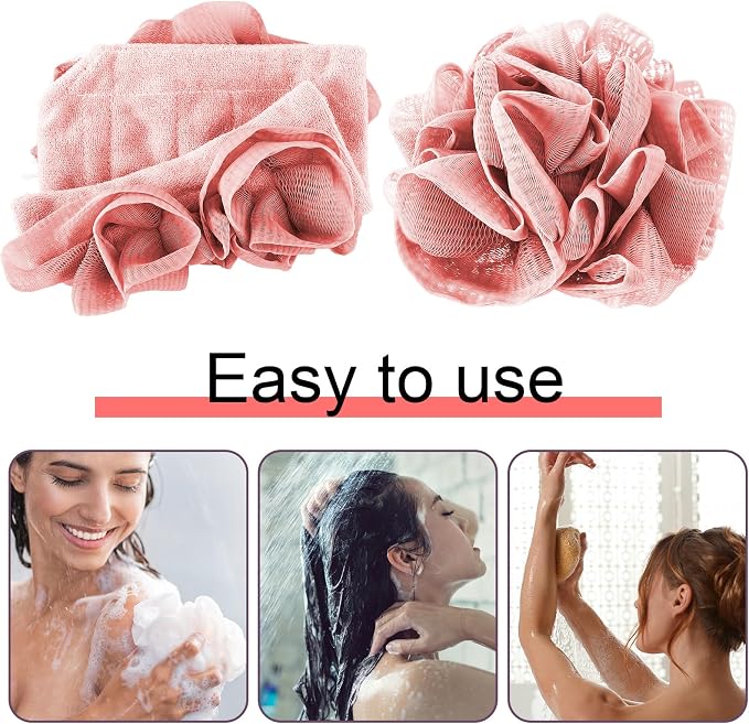 3 Pcs Washcloth Loofah Combo, 2 in 1 Bath Loofah Sponge - Image 5