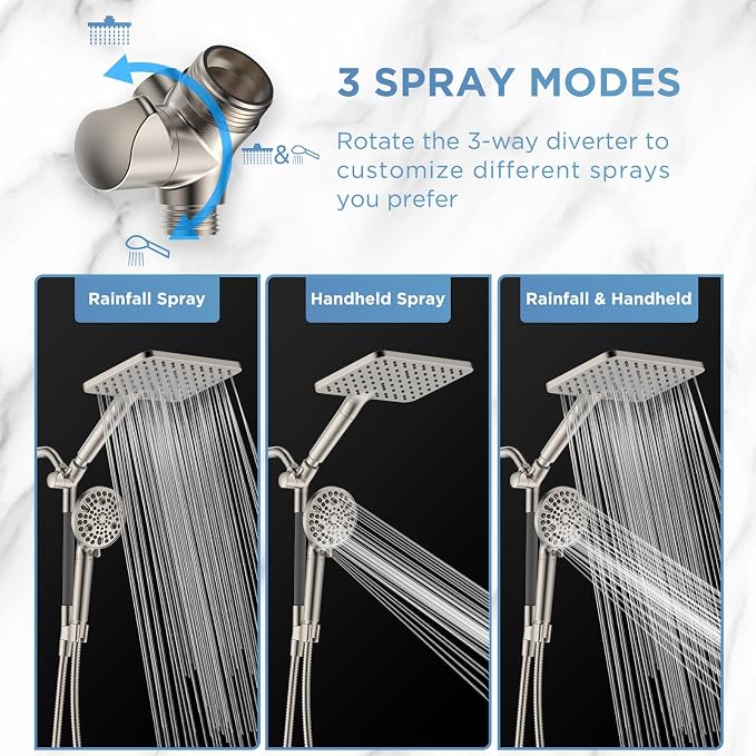 MakeFit Dual Filtered Rain Shower Head Combo, High Pressure Handheld Shower Head - Image 6