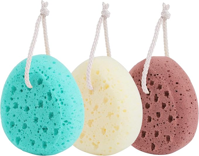 3 Pcs Bath Sponge for Women, Body Wash Sponges Loofah Body Scrubber, 3 Colors & by KECUCO